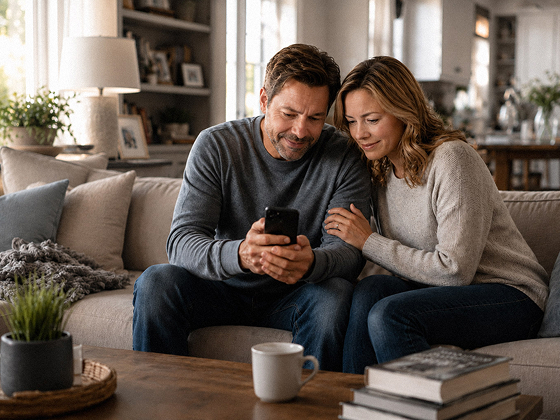 Couple looking at a phone