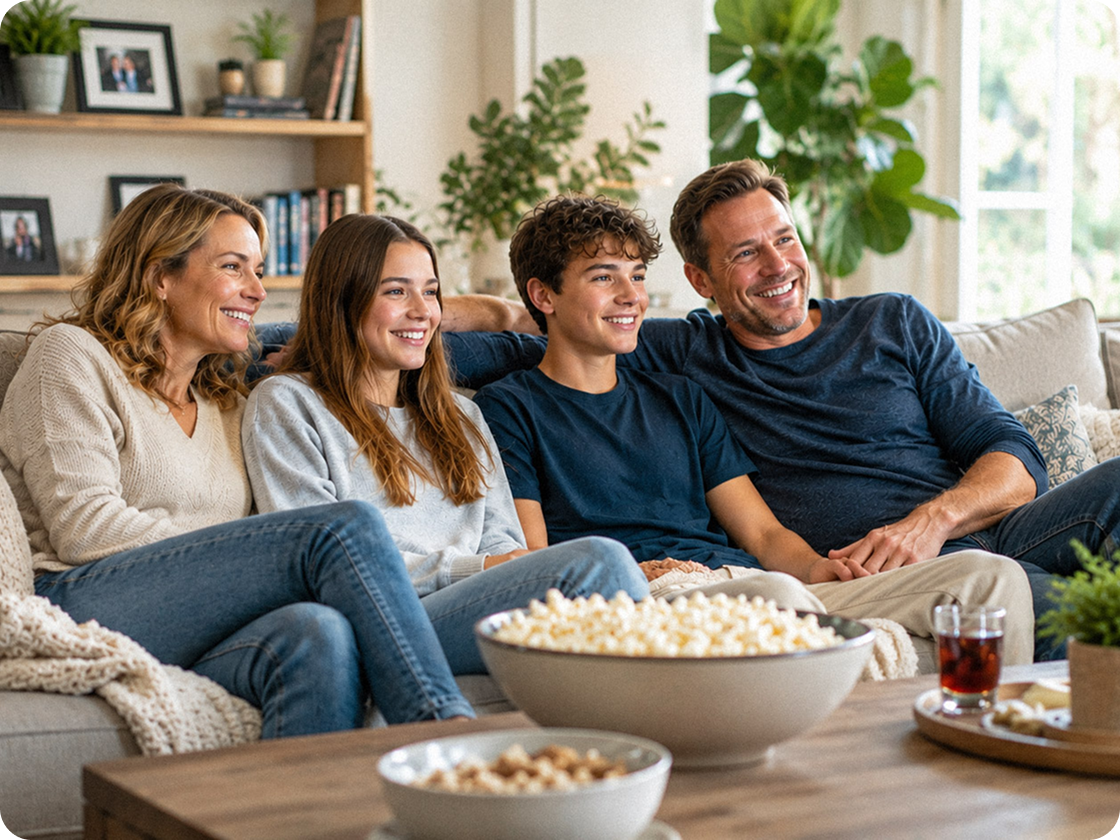 Family sitting on a couch